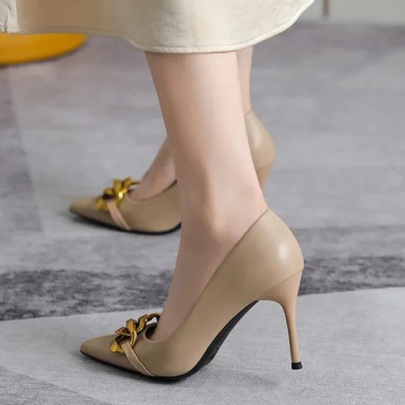 Fine heel metal buckle sharp -headed shallow mouth banquet Ms. wearing fairy sho - Picture 4 of 8